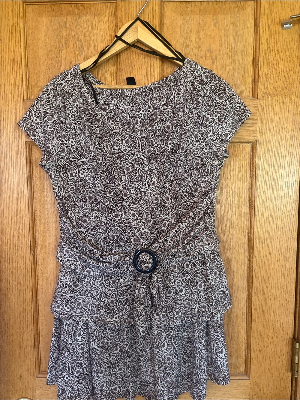 Perceptions Brown & Cream Paisley Tie-Waist Dress